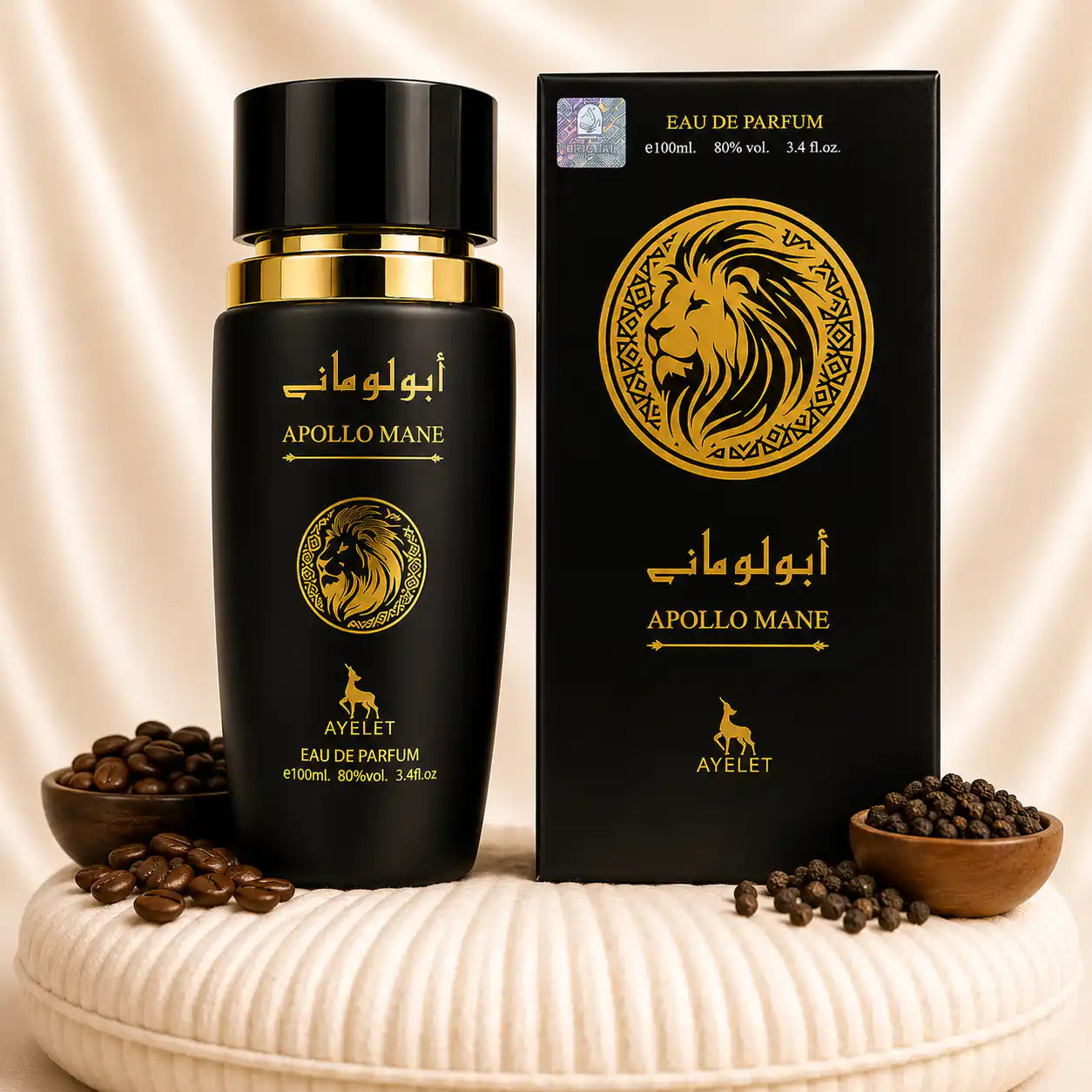 Set of two oriental perfumes for women and men by ZEIRA, featuring Sara White and Apollo Mane Black bottles.