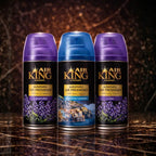 Set of three ZEIRA ambient sprays in lavender, Mediterranean, and lilac scents with decorative bottles.