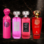 Set 4 Parfumuri Orientale Dama – Qissah Pink + Mousuff Pink + Mousuff Red + Qissat Hub