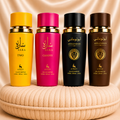 Set of four ZEIRA oriental perfumes including Sara Candy, Sara Two, Apollo Mane brown, and Apollo Mane black bottles.