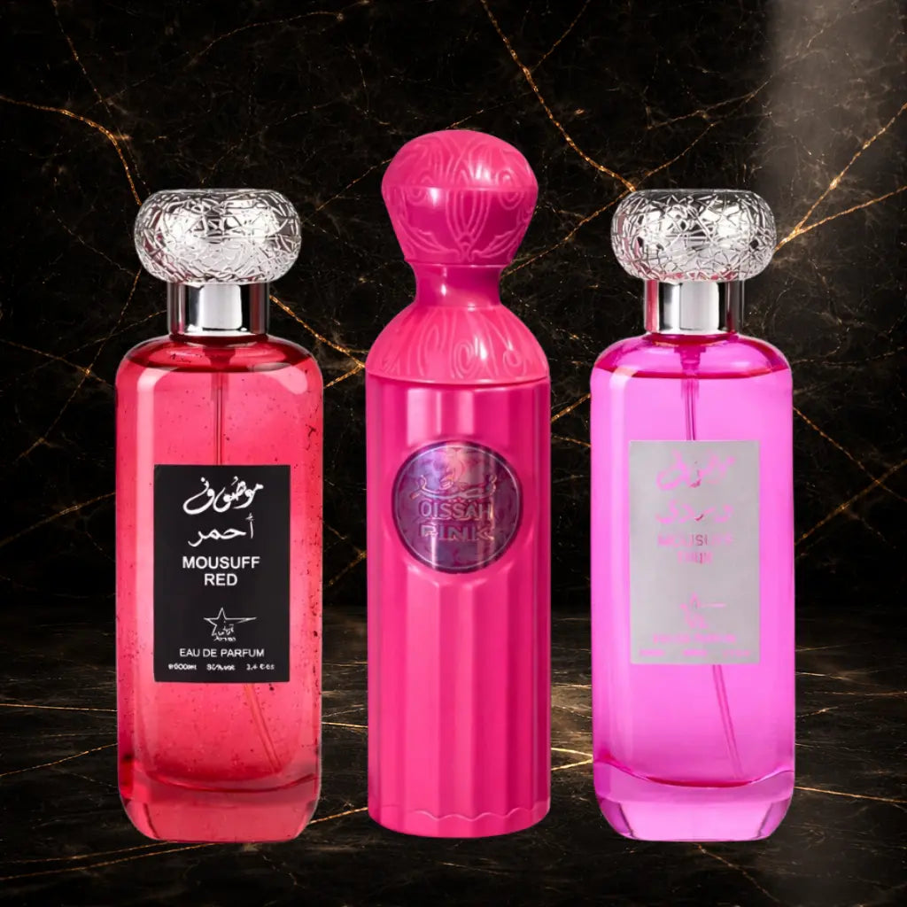 Set 3 Parfumuri Orientale Dama - Mousuff Red + Qissah Pink + Mousuff Pink