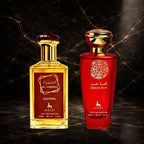Set 2 Parfumuri Orientale (Dama + Barbat) - Qissat Hub Red + Al Hamra Qahwa