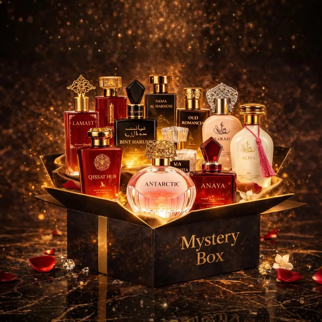 Zeira Mystery Box VIP with 10 top Arabest parfumuri for women, featuring a variety of elegant fragrances.