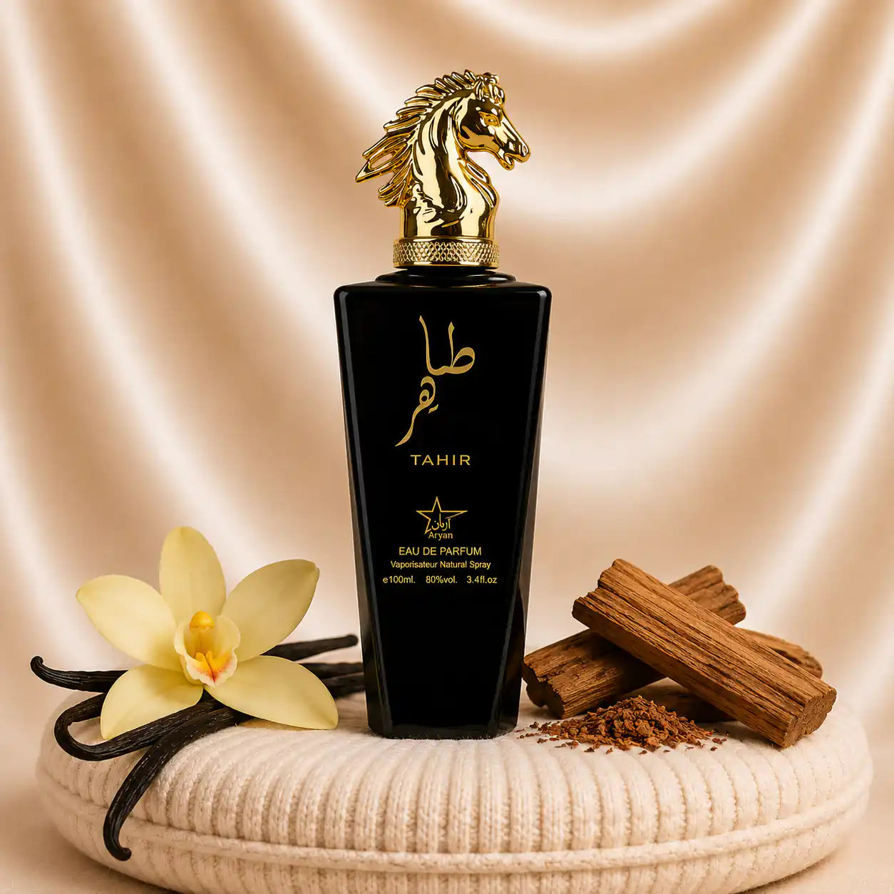 Set of three ZEIRA oriental men's perfumes including Tahir, Al Maliki, and Qannas Black bottles.