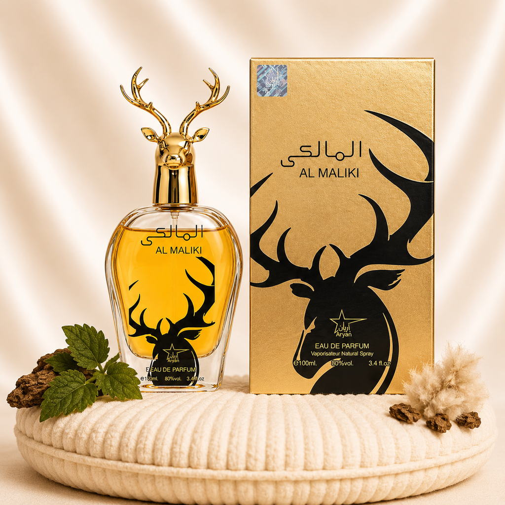 Set of three oriental men's perfumes by ZEIRA, featuring Tahir, Al Maliki, and Qannas Black in elegant bottles.