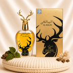 Set of three oriental men's perfumes by ZEIRA, featuring Tahir, Al Maliki, and Qannas Black in elegant bottles.