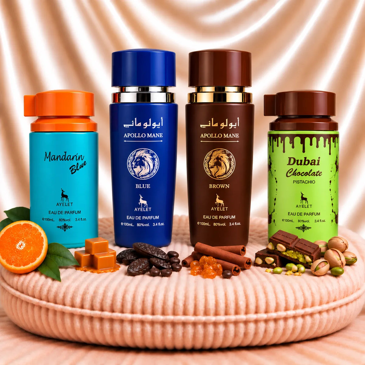 Set 4 Parfumuri Orientale Barbatesti - Mandarin Blue + Apollo Blue + Apollo Brown + Dubai Chocolate