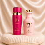 Set of 2 Zeira Oriental Dama perfumes, Sara Candy and Eclat, featuring elegant perfume bottles and floral design.