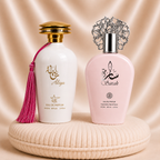 Set of two women's oriental perfumes, Aliya and Sarah by ZEIRA, featuring elegant perfume bottles with intricate designs.
