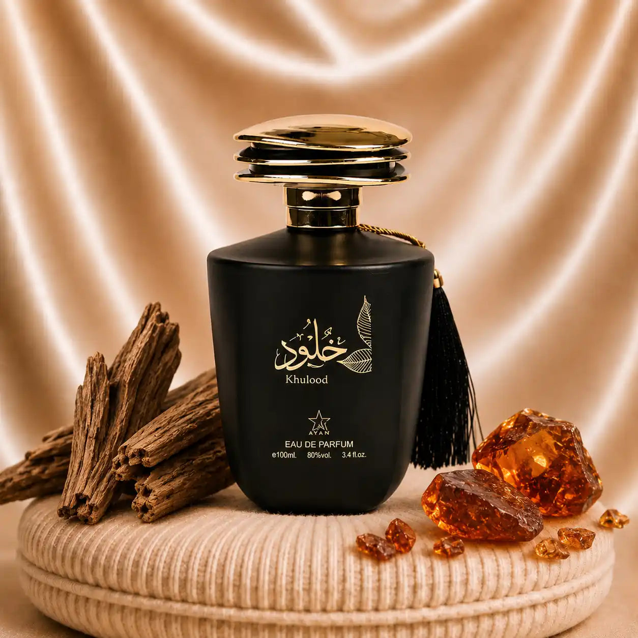 Set of 2 ZEIRA Orientale Barbatesti perfumes, Khulood and Ibda Al Oud bottles with elegant packaging and intricate designs.