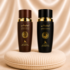 Set of two ZEIRA Apollo Mane oriental men's perfumes, brown and black bottles, featuring elegant packaging and perfume sprays.