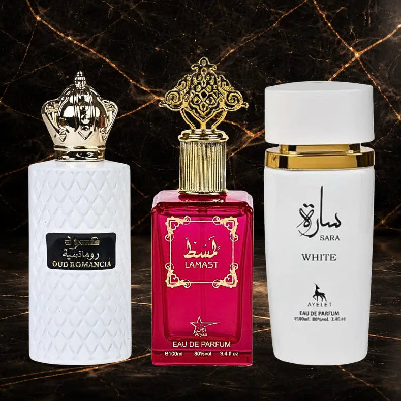 Set 3 Parfumuri Orientale Dama - Oud Romancia + Lamast + Sara White - ZEIRA
