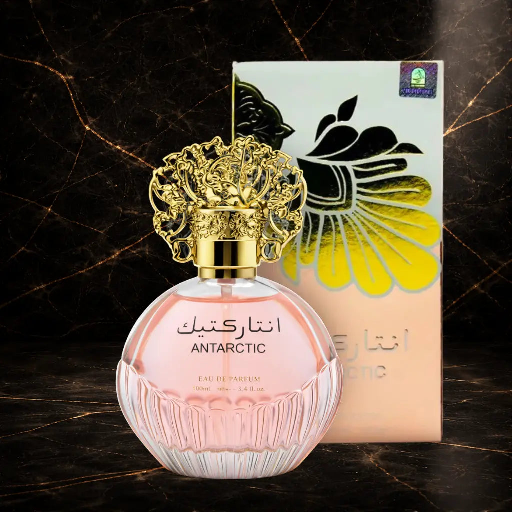 Antarctic Pink Parfum Oriental Dama 100 ml bottle with elegant pink packaging and gold accents by ZEIRA.
