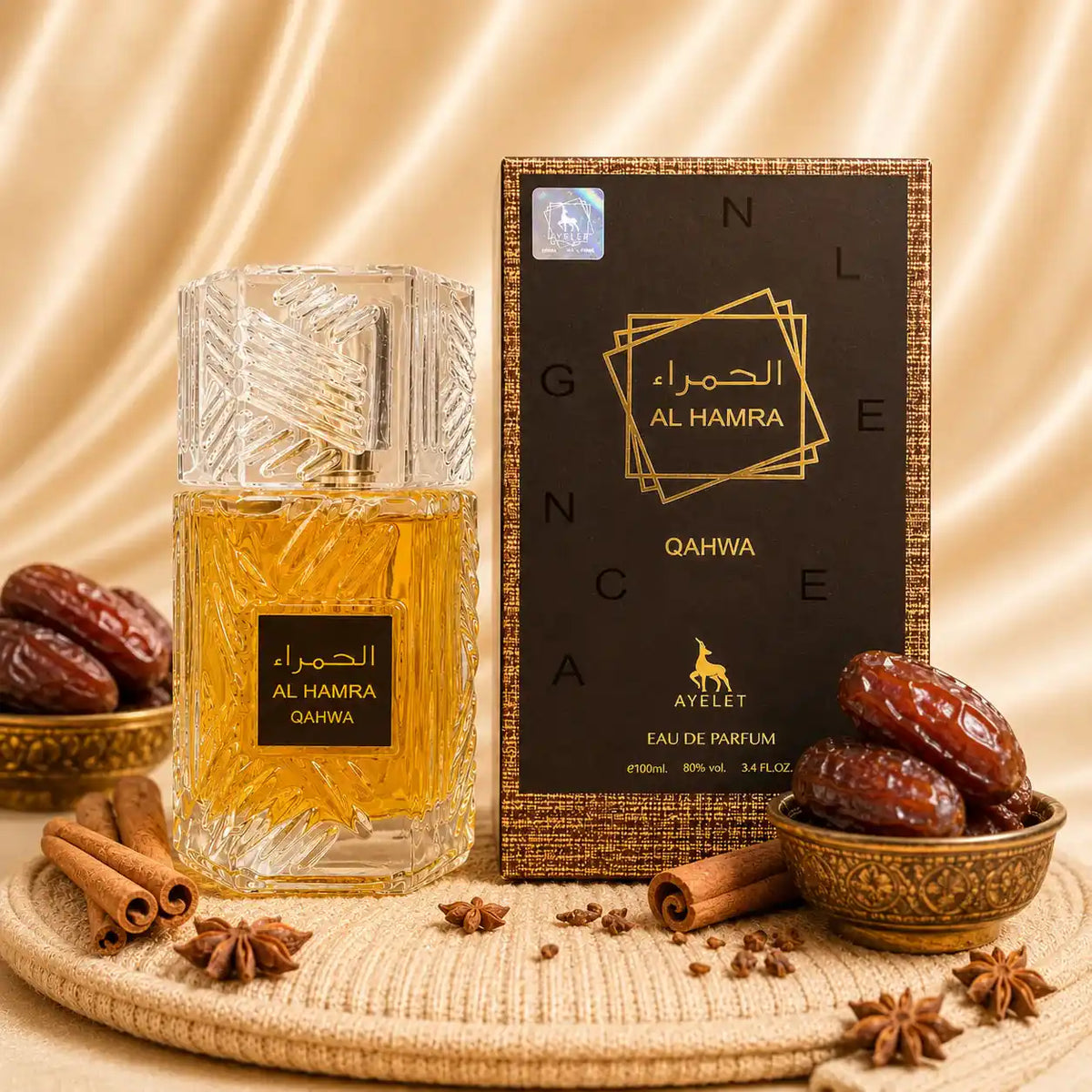 ZEIRA Al Hamra Qahwa Parfum Oriental bottle with elegant design, 100ml container, showcasing the luxurious fragrance.