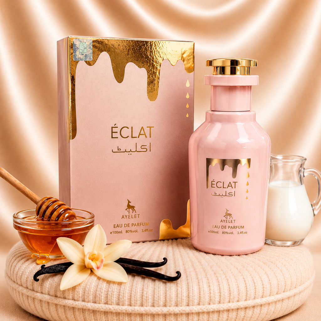 Elegant image of ZEIRA Eclat Oriental Dama perfume bottle in 100 ml with a sleek design and decorative cap.