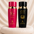 Set of two oriental perfumes for women and men by ZEIRA, featuring Sara Candy and Apollo Mane Black bottles.