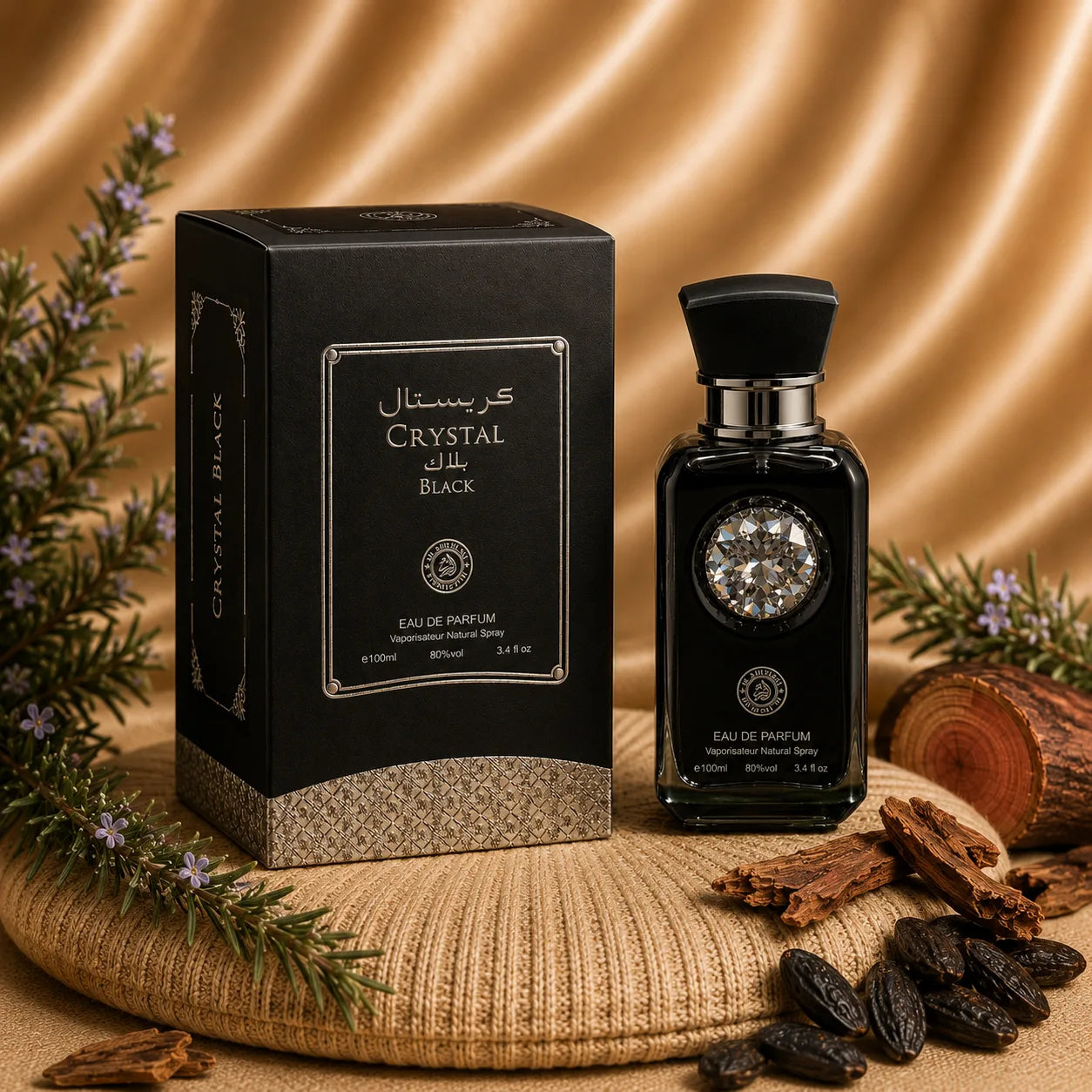 ZEIRA Crystal Black Parfum Oriental bottle, 100 ml, elegant black and crystal design, luxurious fragrance display