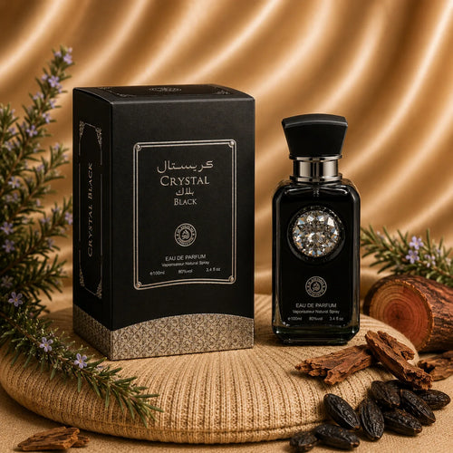 ZEIRA Crystal Black Parfum Oriental bottle, 100 ml, elegant black and crystal design, luxurious fragrance display