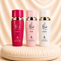 Set of three ZEIRA Oriental Lady perfumes featuring Sara Candy, Sara Pink, and Sara White bottles.