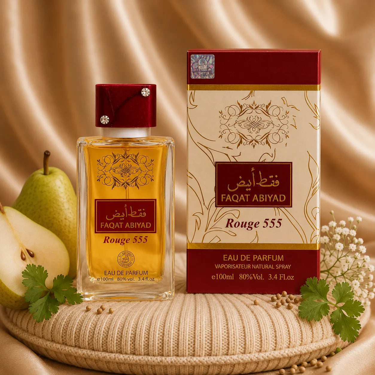 ZEIRA Faqat Abiyad Rouge 555 Oriental Dama perfume bottle, 100 ml, elegant design and luxurious fragrance for women