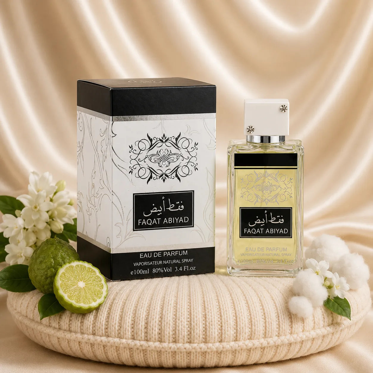 Image of ZEIRA Faqat Abiyad Oriental Parfum bottle, 100 ml, with elegant packaging and label featuring Arabic design elements.