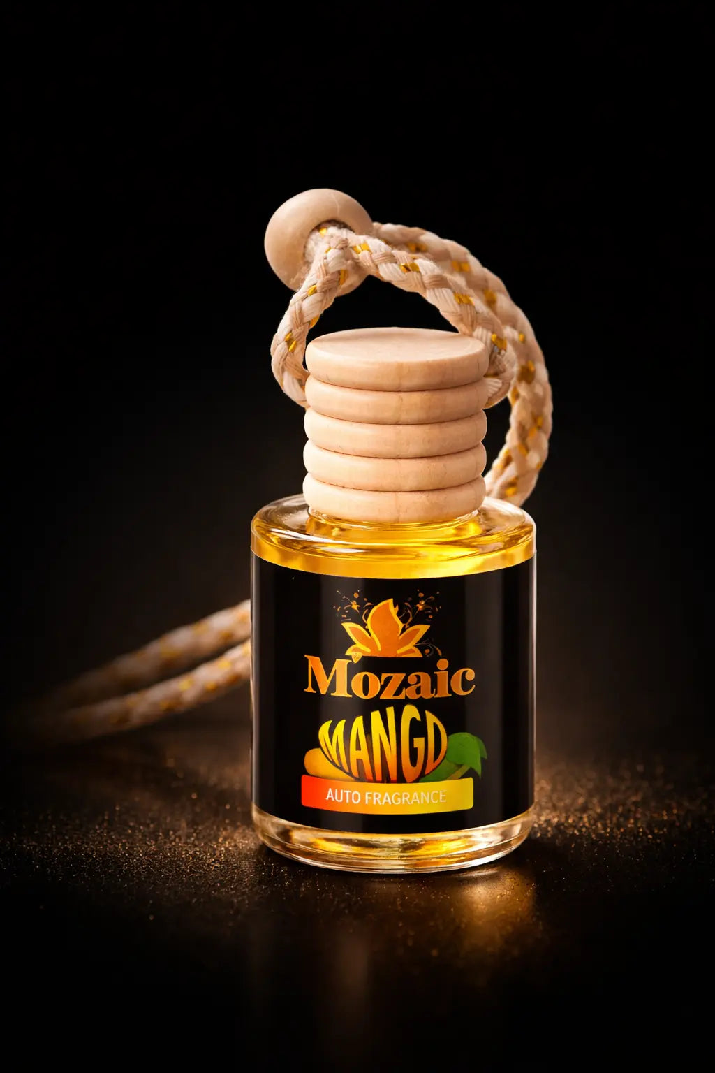 ZEIRA Mango Auto Premium Air Freshener hanging in a car, providing fresh mango scent for vehicle interior.