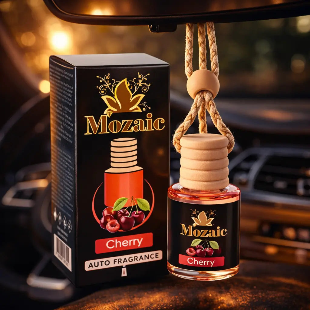 ZEIRA Cherry auto air freshener, premium car odorizant with fresh cherry scent, hanging air freshener for vehicle interior.