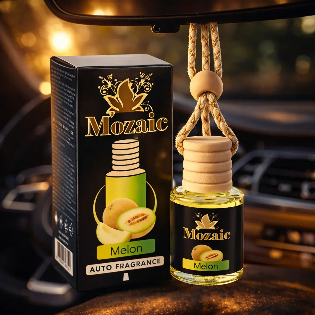ZEIRA auto premium melon air freshener hanging in a car interior, providing a fresh and fruity scent.