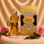 Set of two Zeira oriental perfumes including Oud Al Khashab and Oud Romancia bottles with intricate label designs.