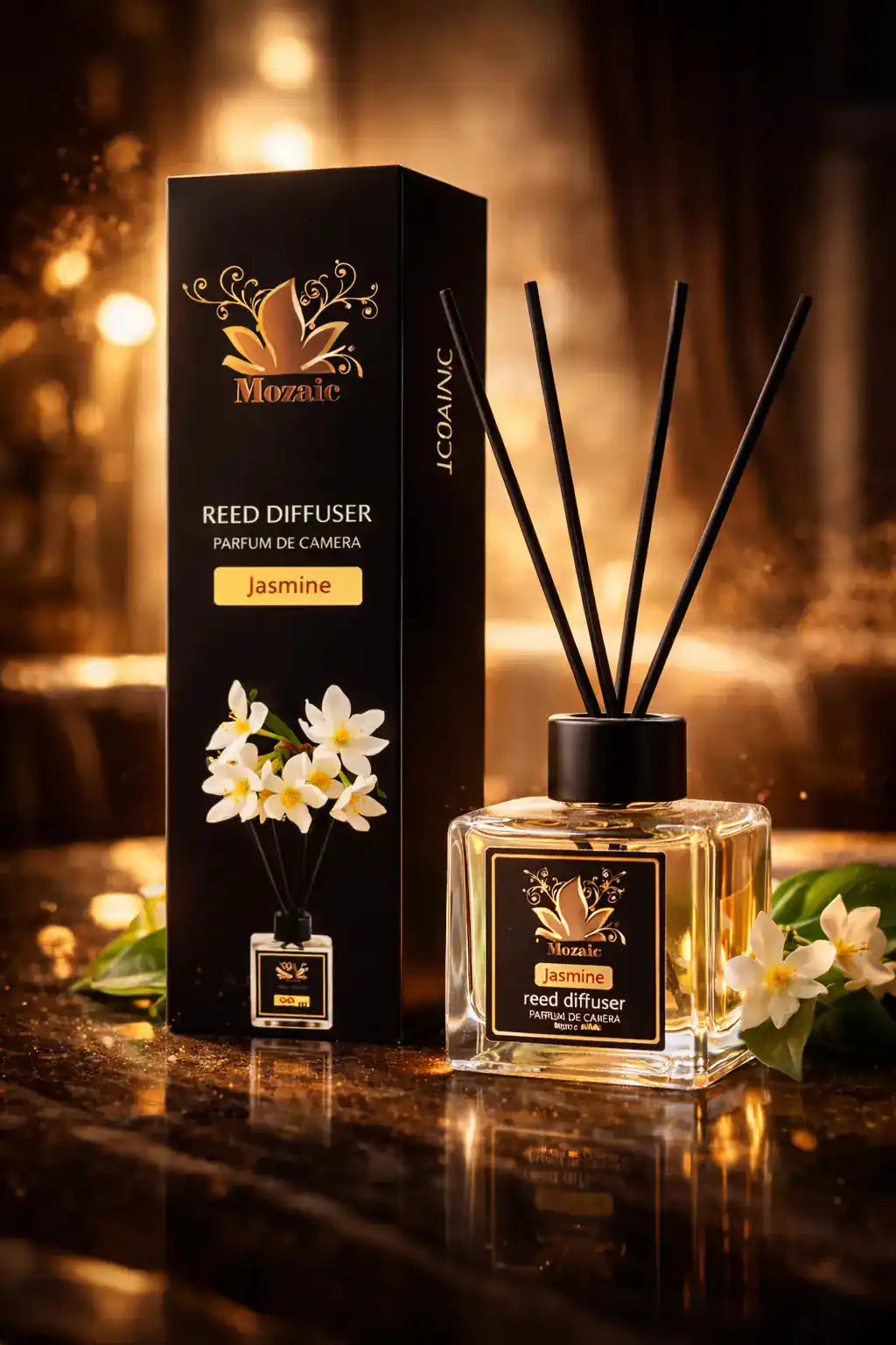Elegant bottle of ZEIRA Iasomie Parfum Ambiental Premium with floral and spicy scent, designed for ambient room fragrance.
