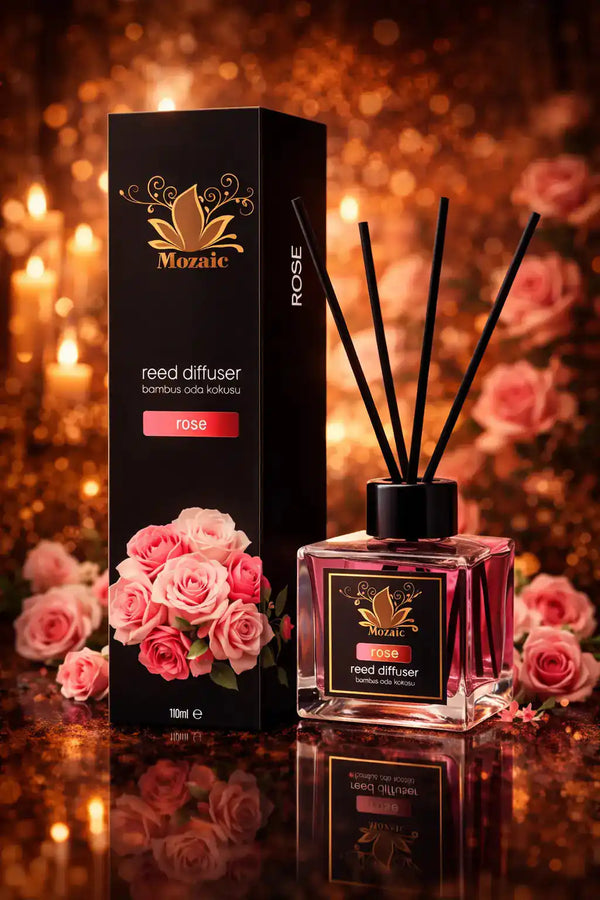ZEIRA Parfum Ambiental Premium with elegant rose scent, featuring a decorative bottle and floral design for ambient fragrance.
