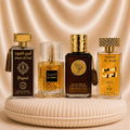 Set of four oriental men's perfumes including Ameer Al Arab Elixir, Al Hamra Royal, Dirham Oud, and Ameer Al Oud by ZEIRA.