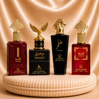 Set of four Oriental perfumes including Wajud, Lamast, Tahir, and Al Khaleej by Maleila, featuring two dama and two barbat fragrances.