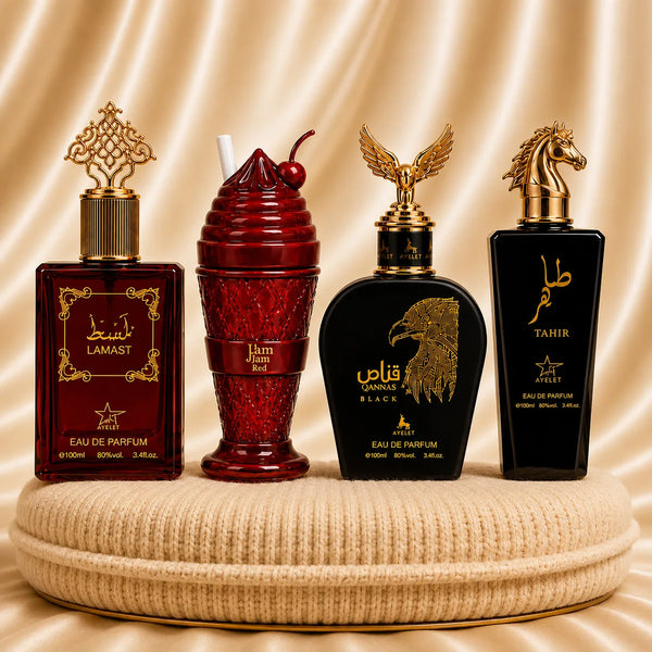 Set 4 Parfumuri Orientale (2x Dama + 2x Barbat) - Lamast + JamJam Red + Qannas Black + Tahir