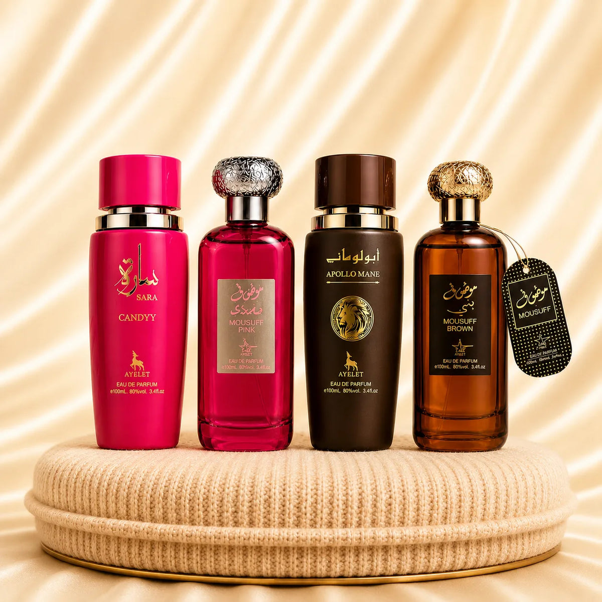 Set 4 Parfumuri Orientale (2x Dama + 2x Barbat) - Sara Candy + Mousuff Pink + Apollo Mane Brown + Mousuff Brown
