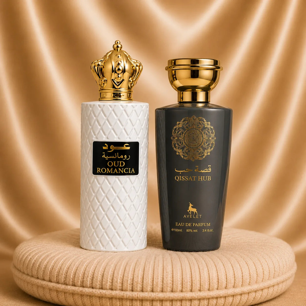 Set 2 Parfumuri Orientale (Dama + Barbat) - Oud Romancia + Qissat Hub