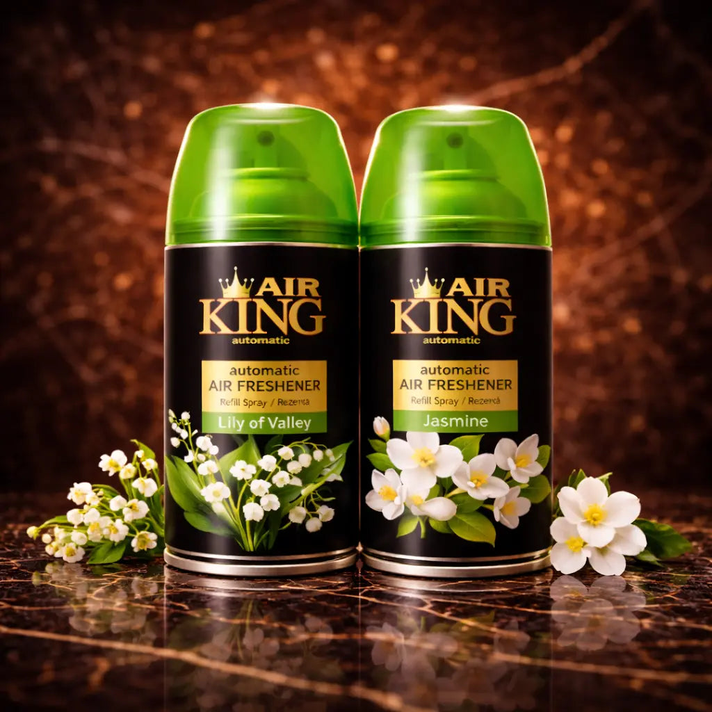 Set of two ZEIRA ambient sprays featuring lily of the valley and jasmine fragrances, displayed in elegant bottles.
