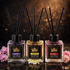 Set of three ZEIRA ambient perfumes featuring orchid, jasmine, and rose scents in elegant bottles.