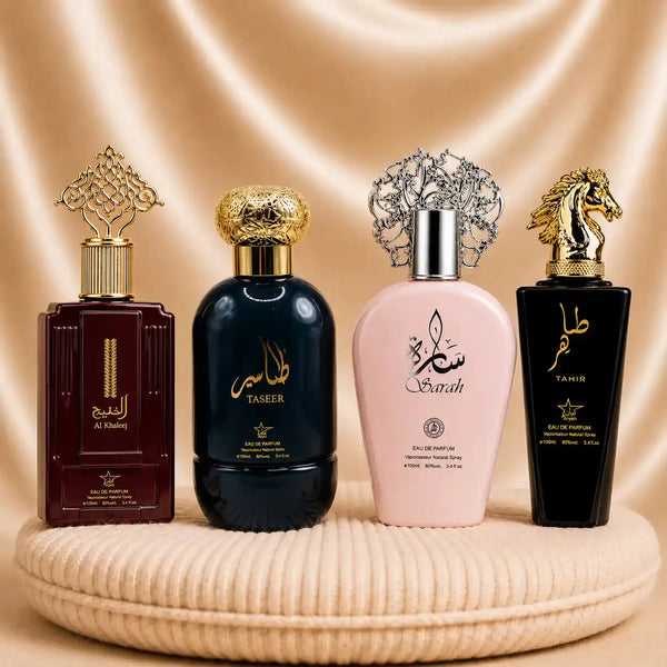 Set 4 Parfumuri Orientale (2x Dama + 2x Barbat) - Al Khaleej + Taseer + Sarah + Tahir