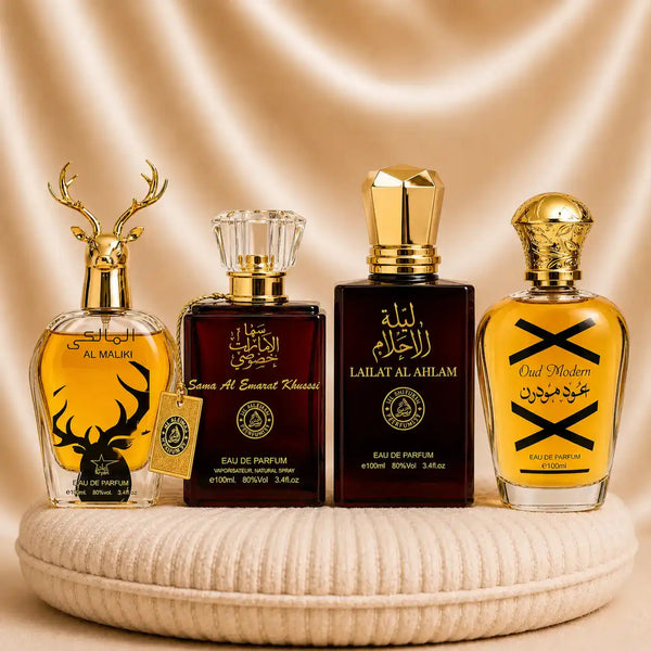 Set 4 Parfumuri Orientale (2x Dama + 2x Barbat) - Al Maliki + Sama Al Emarat + Leilat Al Ahlam + Oud Modern