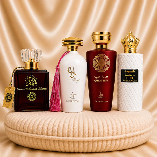 Set 4 Parfumuri Orientale Dama - Qissat Hub Red + Aliya + Sama Al Emarat + Oud Romancia