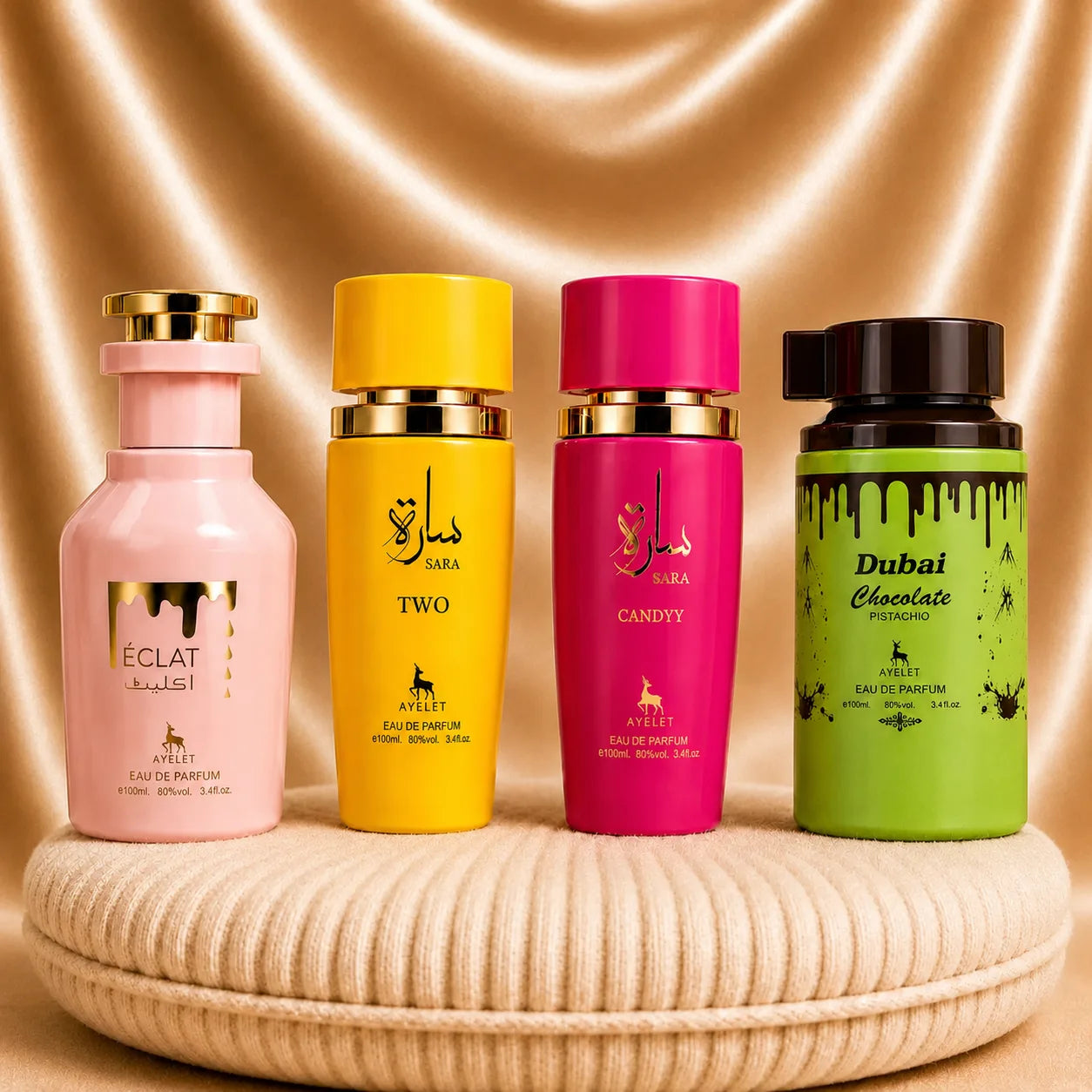 Set 4 Parfumuri Orientale (3x Dama + 1x Unisex) - Eclat + Sara Two + Sara Candy + Dubai Chocolate Pistachio