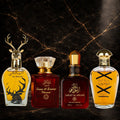 Set of four oriental perfumes by ZEIRA including two for women and two for men with floral and oud scents.