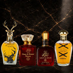 Set of four oriental perfumes by ZEIRA including two for women and two for men with floral and oud scents.