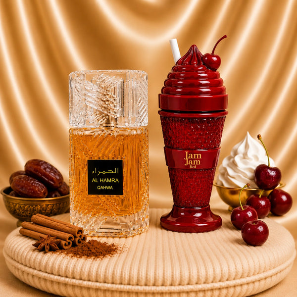 Set 2 Parfumuri Orientale (Dama + barbat) - Al Hamra Qahwa + JamJam Red