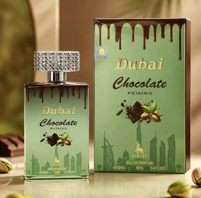 Set of four ZEIRA oriental perfumes including Sara Pink, Eclat, Al Hamra, and Dubai Chocolate Pistachio with elegant bottles.