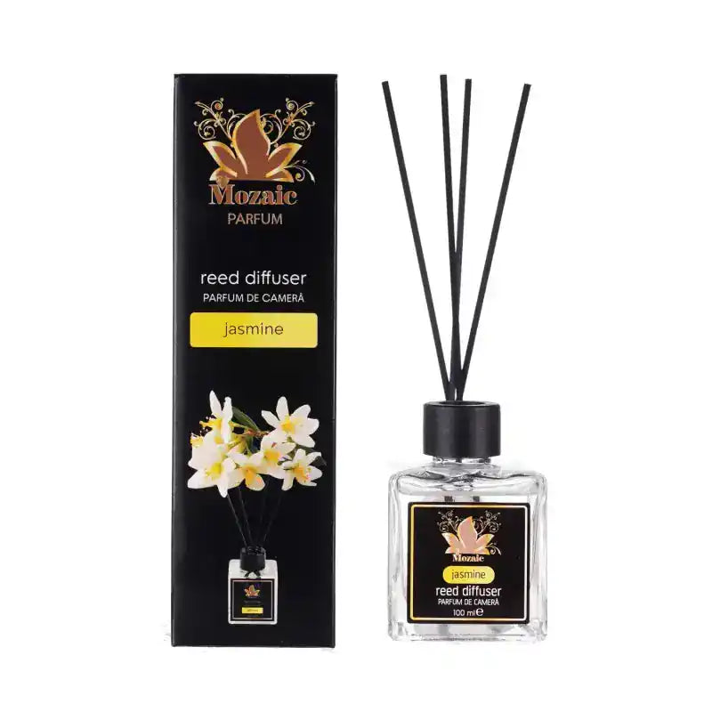 Set of 4 ZEIRA ambient perfumes with lavender, jasmine, rose, and orchid scents in a mosaic-style 110ml room freshener bottle.