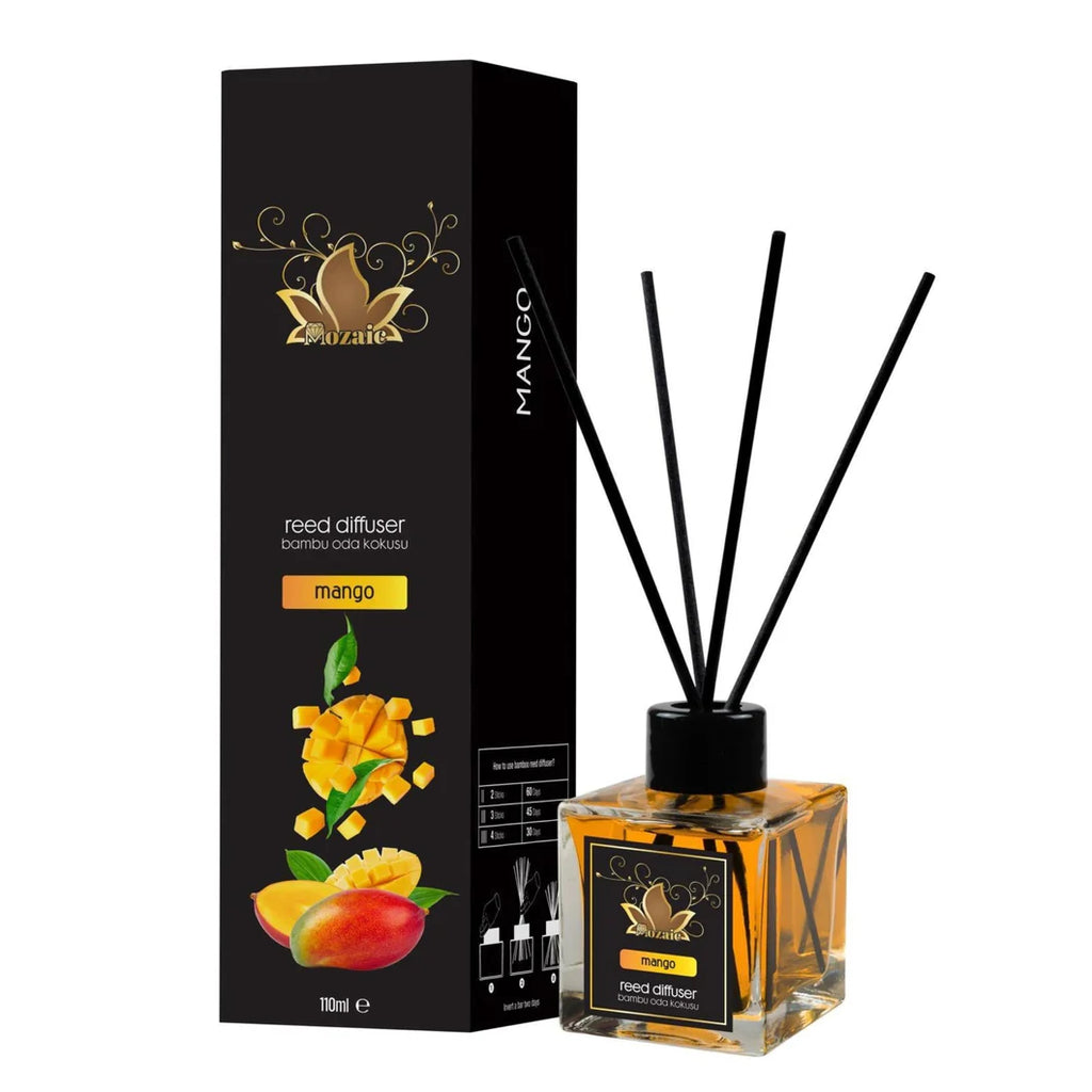 ZEIRA set of 4 ambient perfumes with Mango, Strawberry, Watermelon, Lemon scents in a mosaic room spray bottle.