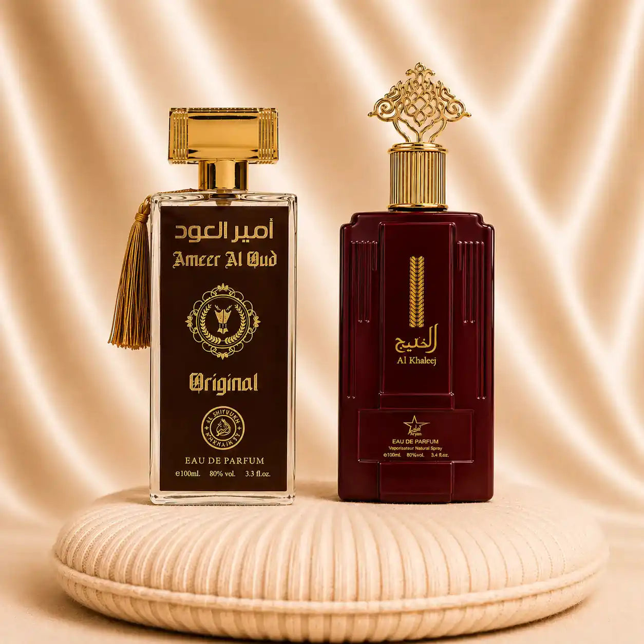 Set of two oriental perfumes for women and men by ZEIRA, featuring Al Khaleej and Ameer Al Oud original fragrances.