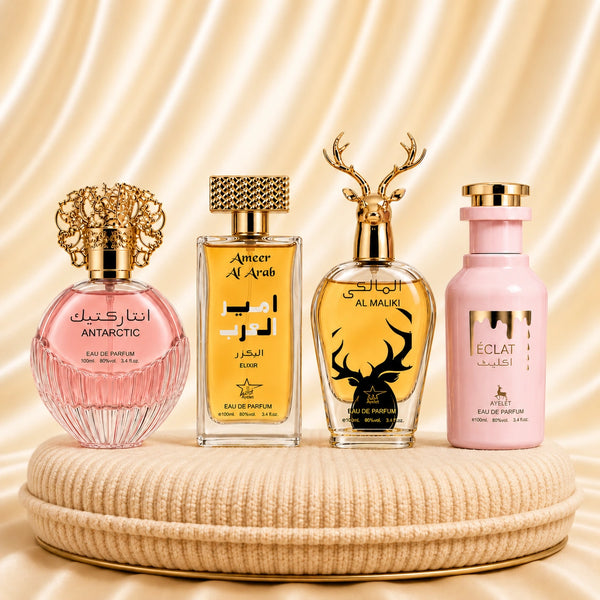 Set 4 Parfumuri Orientale (2x Dama + 2x Barbat) - Antarctic Pink + Ameer Al Arab + Al Maliki + Eclat